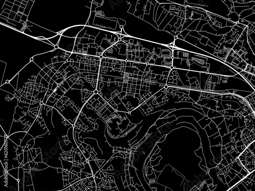 Vector road map of the city of  Cergy in France on a black background.