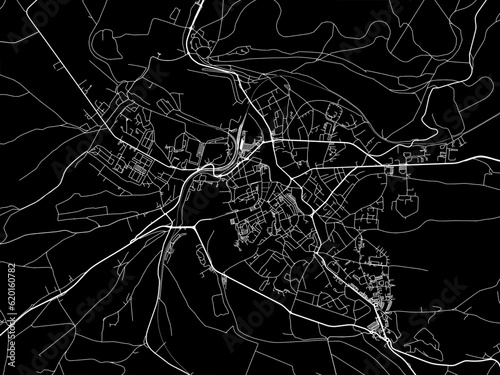 Vector road map of the city of Verdun in France on a black background.