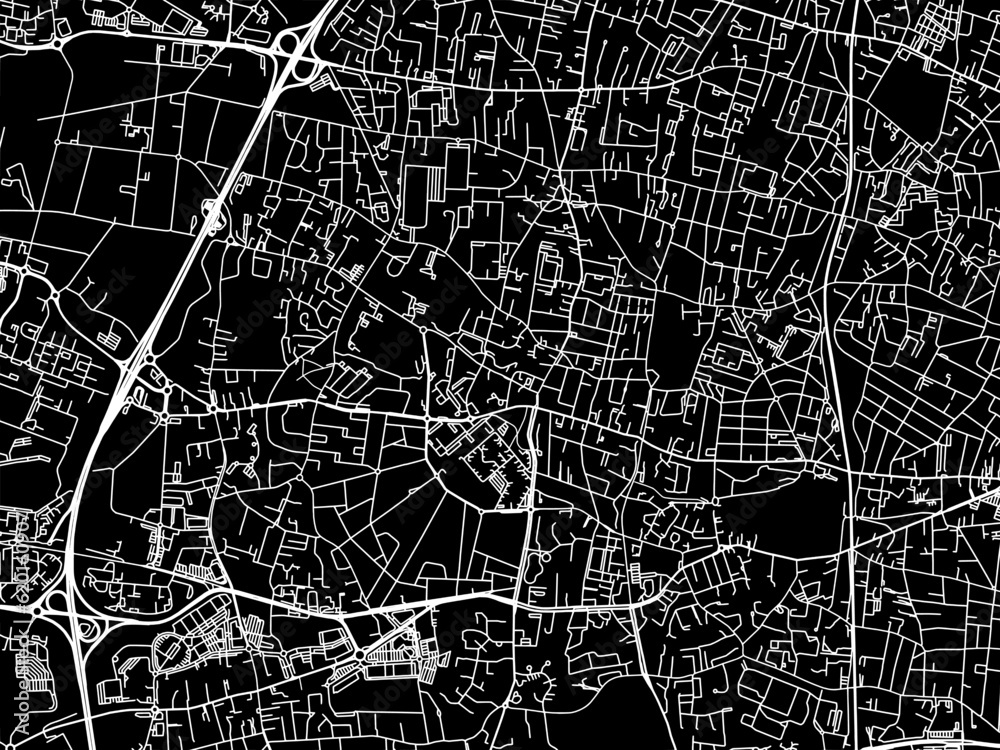 Vector road map of the city of  Merignac in France on a black background.