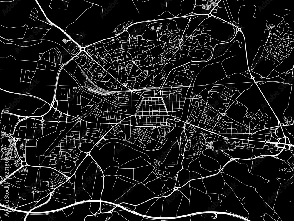 Vector road map of the city of  Carcassonne in France on a black background.