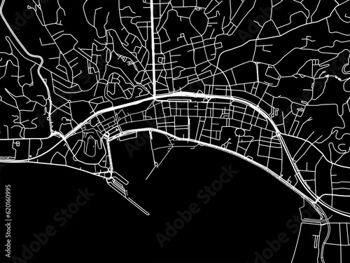 Vector road map of the city of  Cannes in France on a black background.
