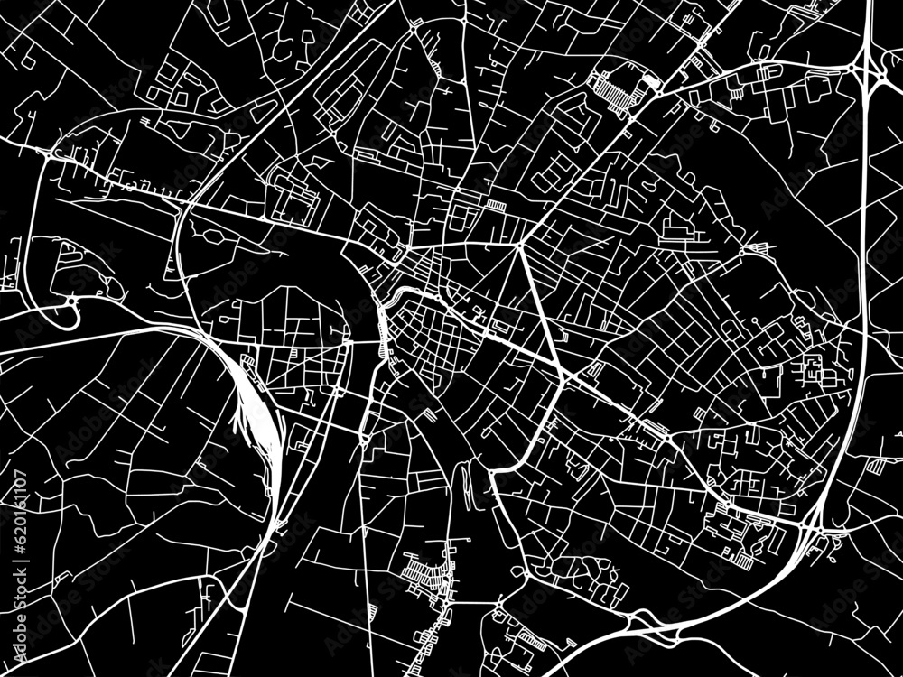 Vector road map of the city of  Montauban in France on a black background.