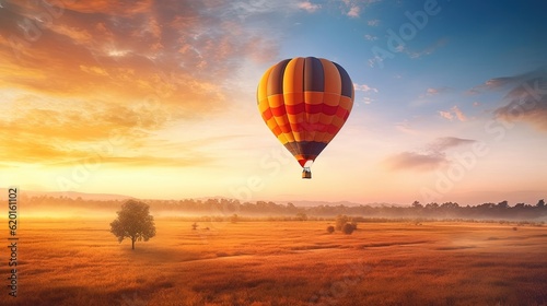 Сolorful hot air balloon gracefully adorned the sky during evening time Created with Generative Ai technology. © Viktor