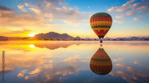 Сolorful hot air balloon gracefully adorned the sky during evening time Created with Generative Ai technology.