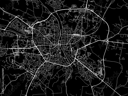 Vector road map of the city of  Laval in France on a black background.