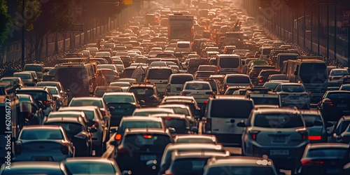 Generative AI. Traffic jams on the motorway. Traffic jam on the bridge 3d illustration concept photo