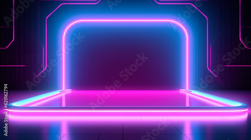 Empty neon stage for product replacement with futuristic . 