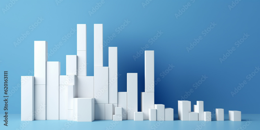 White rising bar chart on blue background with copy space