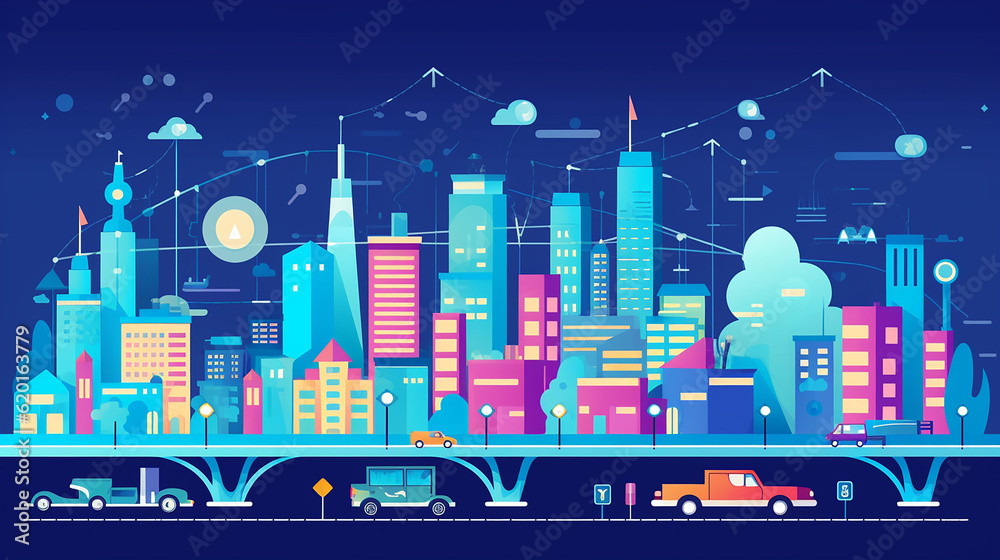 Urban landscape with icons smart city flat design. 