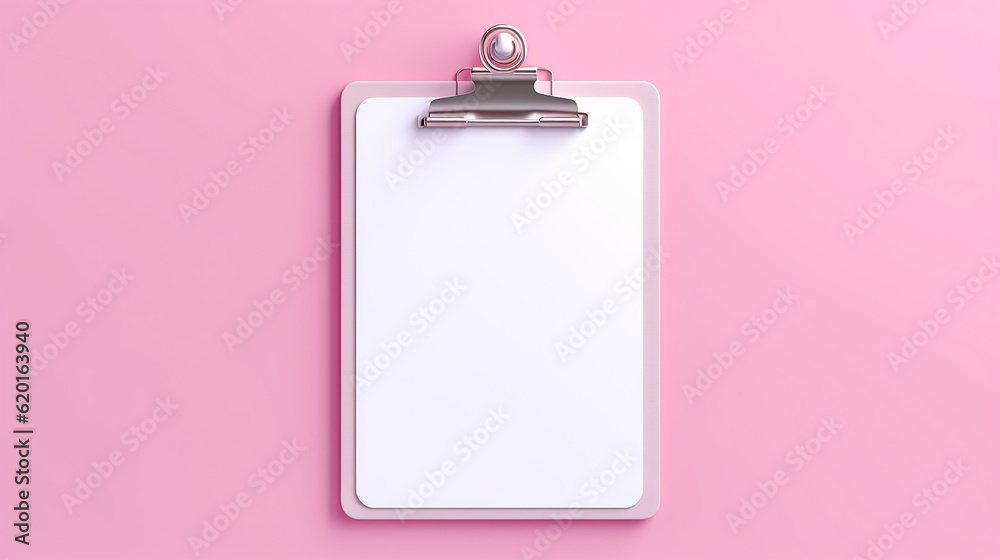 White clipboard with checklist on pink background.  - obrazy, fototapety, plakaty 