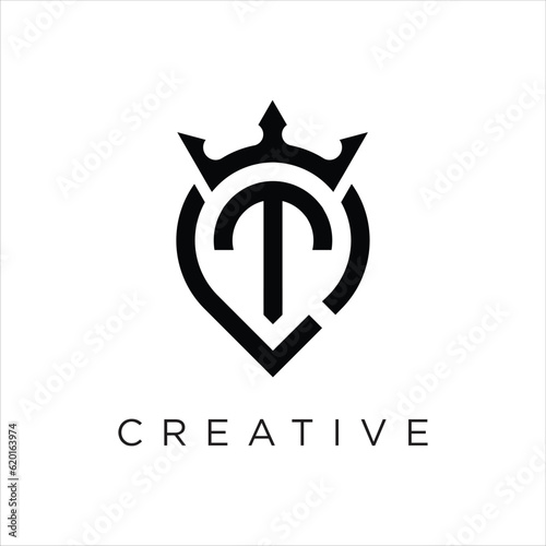 Luxury Vintage Initial Letter T Throne with Crown and point symbol logo