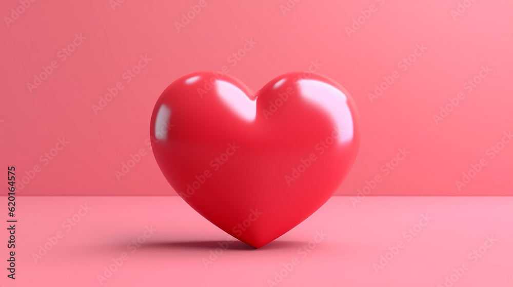 3D red heart on pink background heart icon like and love. Generative AI