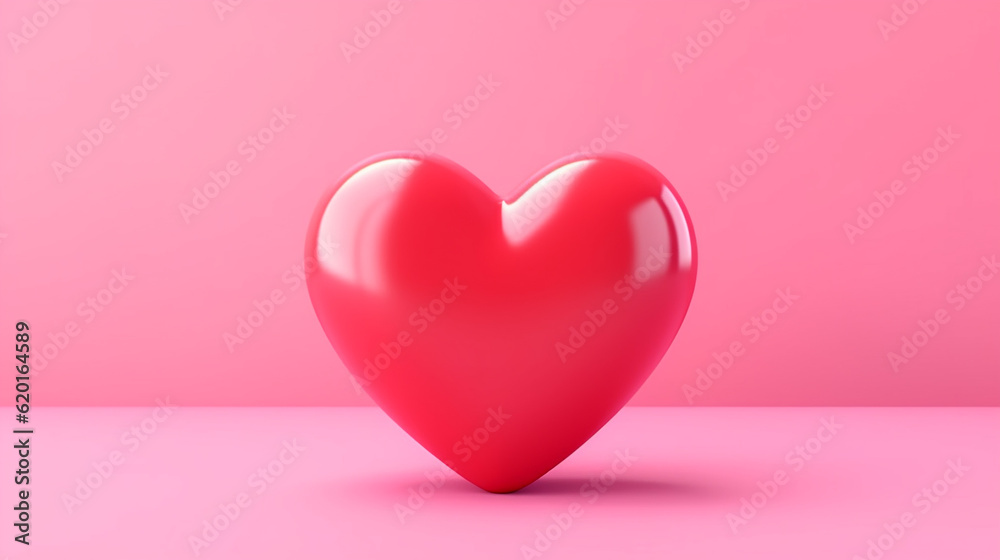 3D red heart on pink background heart icon like and love. Generative AI