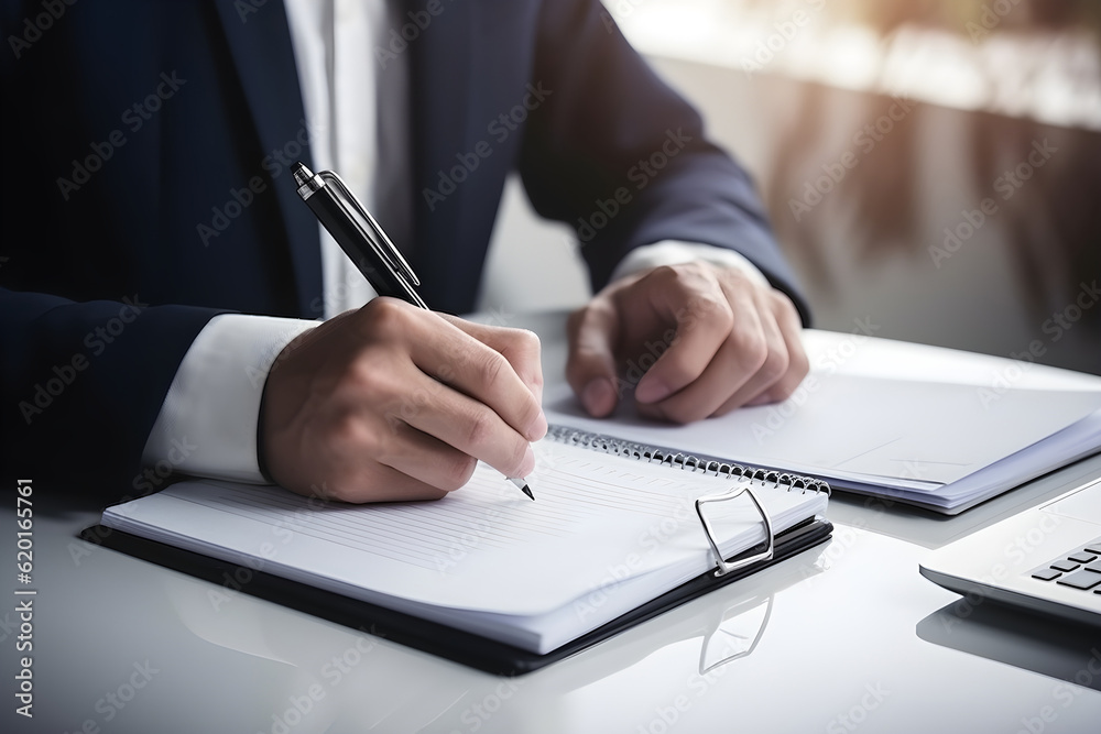businessmen hands on a white table with signing documents and drafts. Generative AI. businessmen hands on a white table with signing documents and drafts. Generative AI.