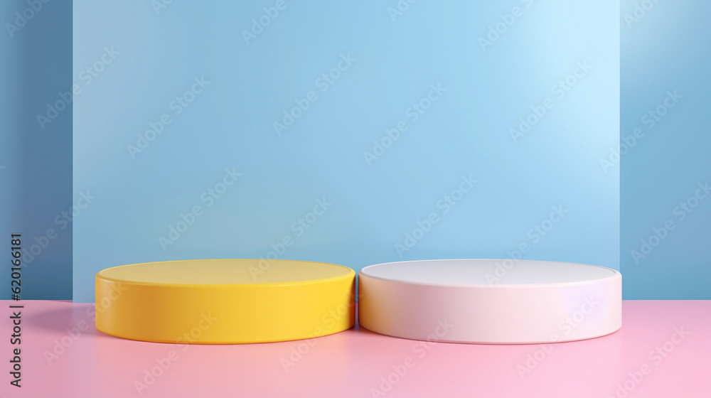 set of realistic 3d cylinder pedestal podium, cosmetic product display presentation