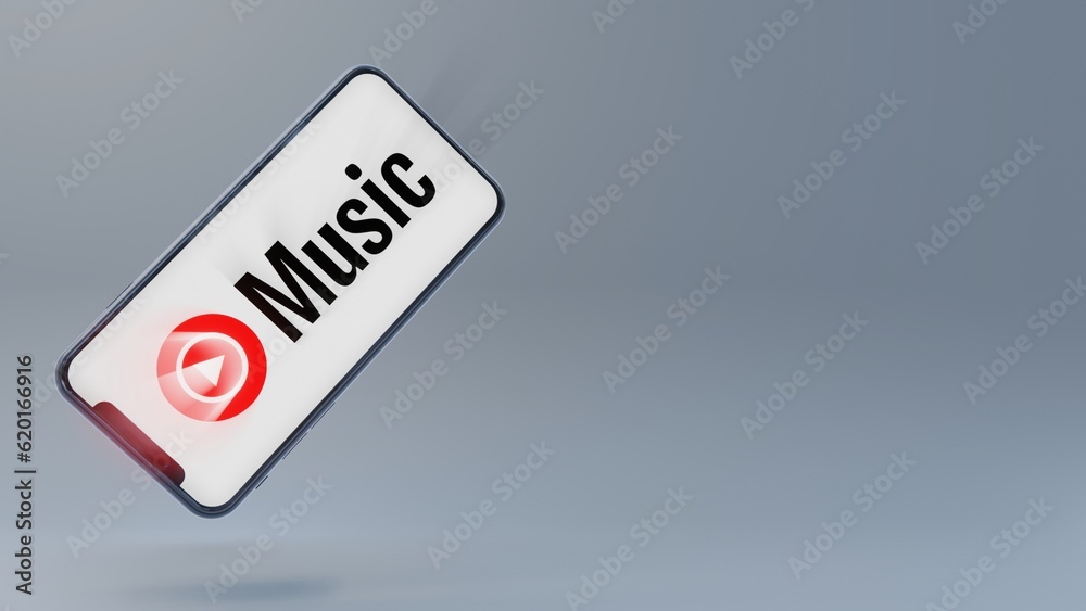 YouTube Music logo beaming out of floating smartphone. Editorial