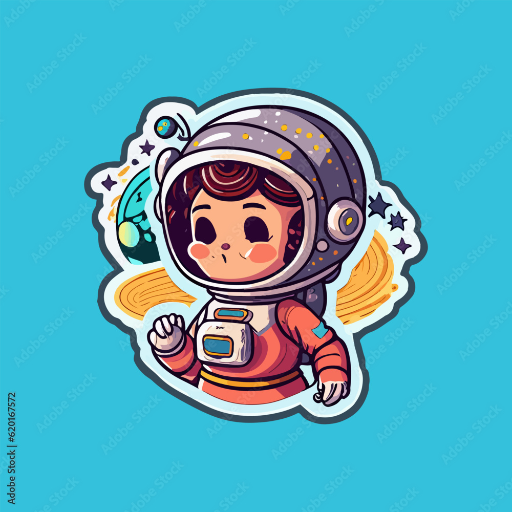 Astronaut cute cartoon sticker for kids. Astronaut cute cartoon sticker for kids.