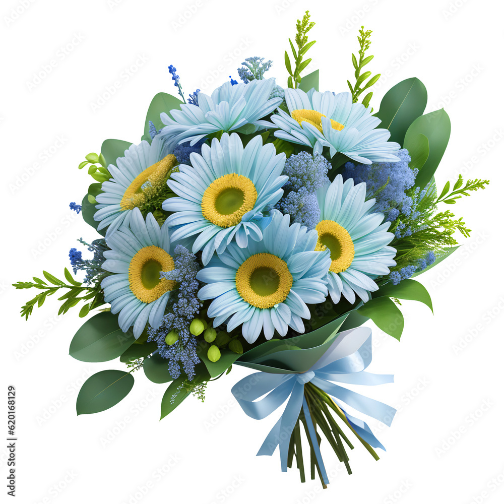 Naklejka premium Blue Gerbera bouquet. Generative AI. transparent PNG