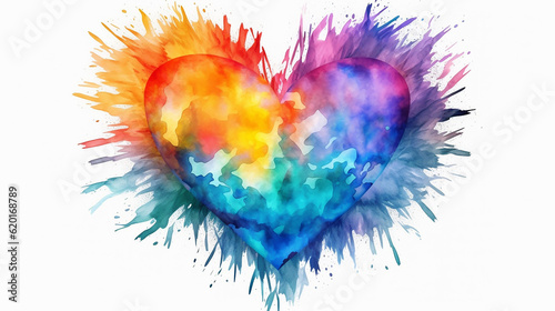 Rainbow watercolor heart isolated illustration . colorful background on white 