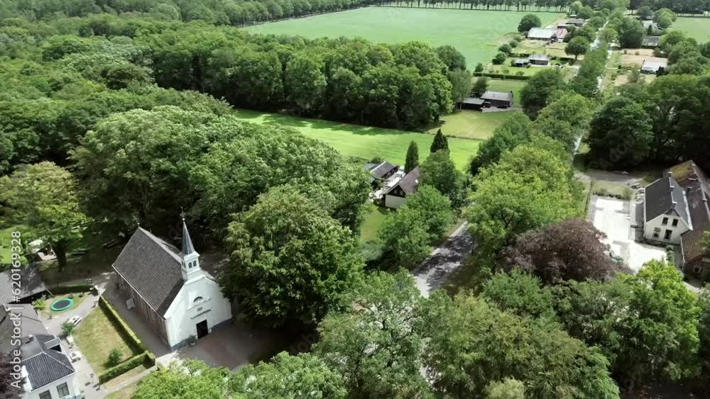 Church and vicary. Wilhelminaoord. Aerial view Maatschappij van weldadigheid Frederiksoord. Netherlands. Drenthe. Church and vicary. Wilhelminaoord. Aerial view Maatschappij van weldadigheid Frederiksoord. Netherlands. Drenthe.