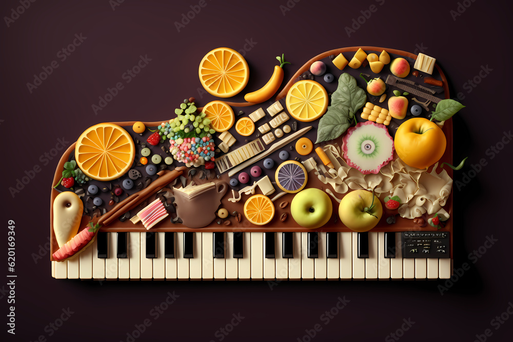 fruits on the piano