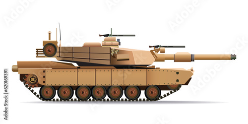 US main battle tank, Abrams, realistic vector illustration, side view