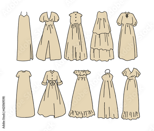 ベージュのロング丈のイラストセット