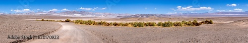 Puna - off road adventure on the way to the Campo de Piedra P  mez  a bizarre but beautiful landscape with a field of pumice  volcanic rocks and dunes of sand in the north of Argentina - Panorama