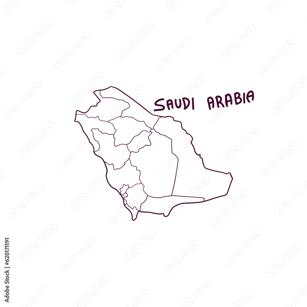 Hand Drawn Doodle Map Of Saudi Arabia. Vector Illustration