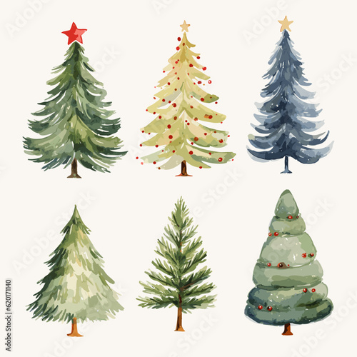 set of christmas trees with decoration vectors