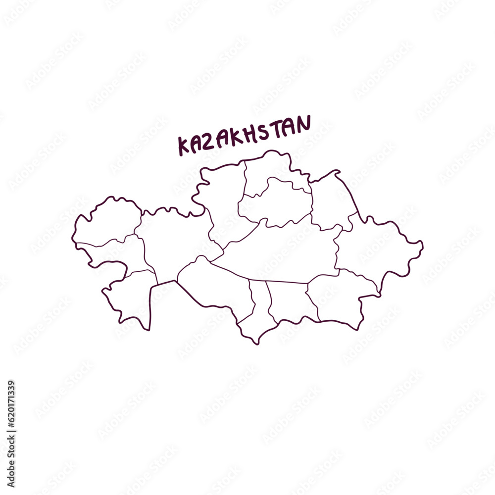 Hand Drawn Doodle Map Of Kazakhstan. Vector Illustration