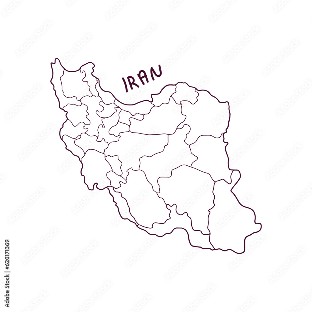 Hand Drawn Doodle Map Of Iran. Vector Illustration