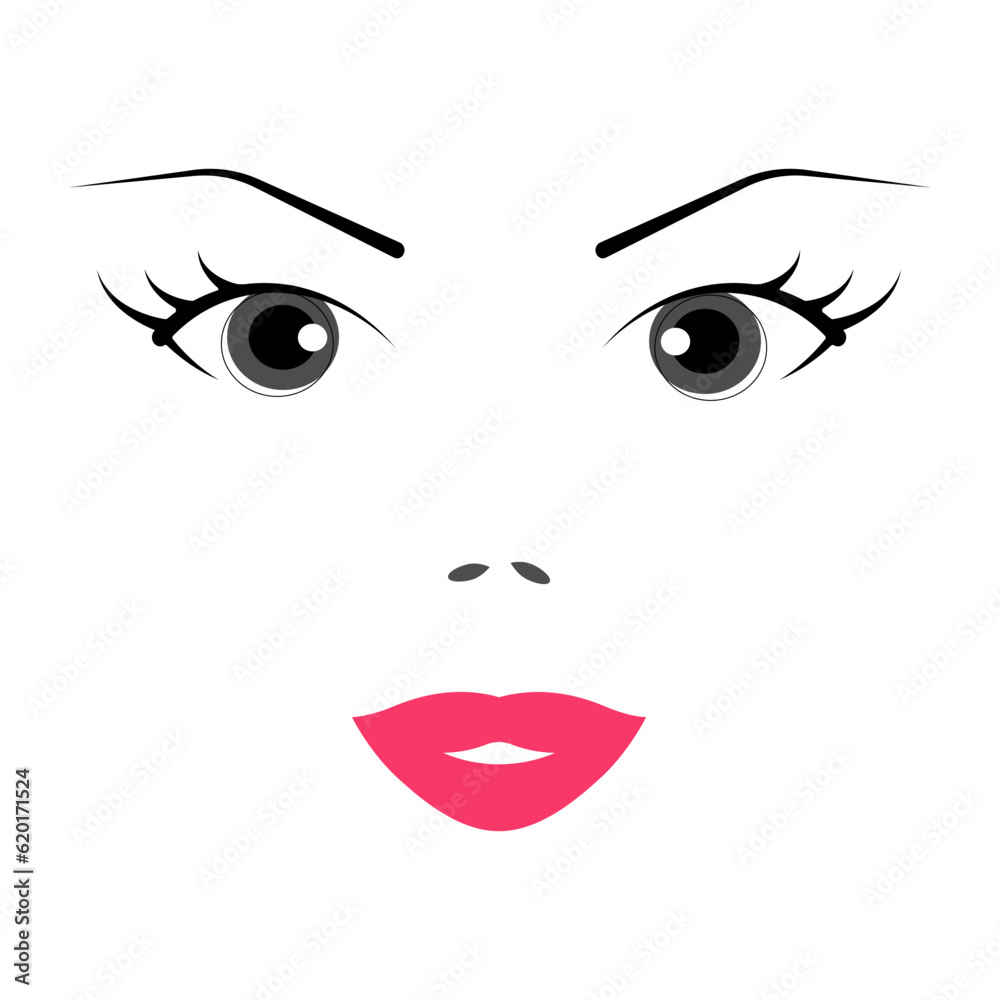 Vector girl face isolated on white background.