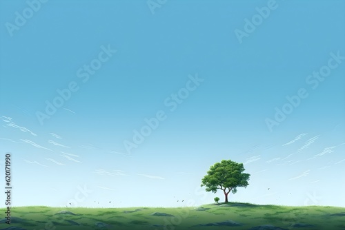 minimal blue landscape with a tree