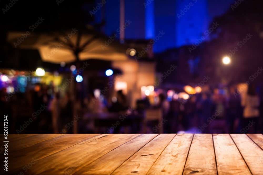 Hazy Night Revelry- An Empty Table in the Forefront of Vibrant Nightlife Hazy Night Revelry- An Empty Table in the Forefront of Vibrant Nightlife