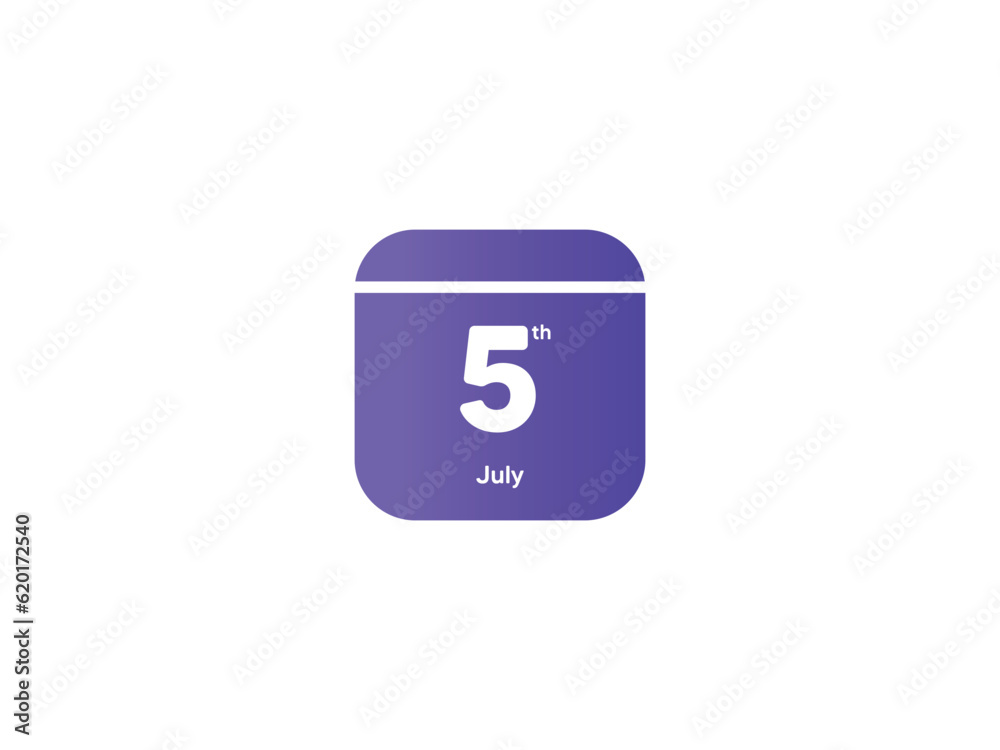 5th July calendar date month icon with gradient color, flat design style vector illustration 5th July calendar date month icon with gradient color, flat design style vector illustration