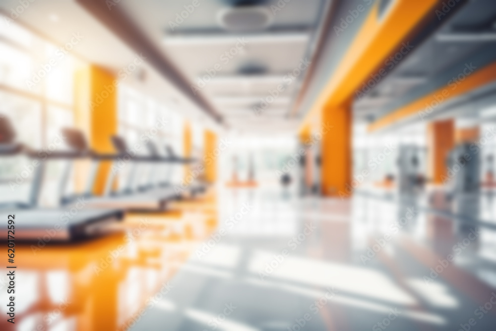 Blurred background of an empty fitness room.