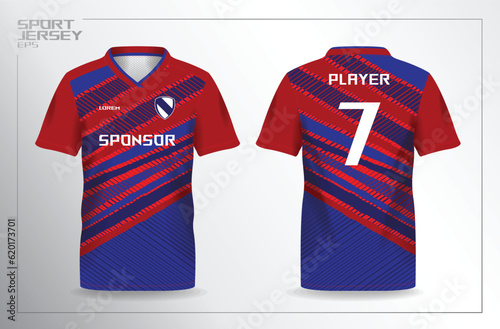 red blue sport jersey for football and soccer shirt template