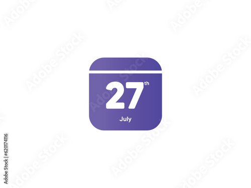 27th July calendar date month icon with gradient color, flat design style vector illustration