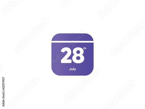28th July calendar date month icon with gradient color, flat design style vector illustration