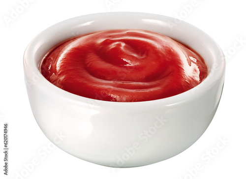 pote com ketchup cremoso isolado em fundo transparente - tigela com molho de tomate vermelho