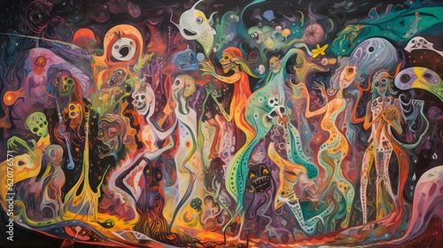 psychedelic halloween monsters painting generative art