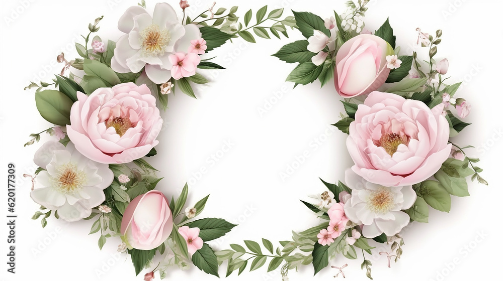 Greenery pink and white peony rose flowers decoration.  flower background concept 