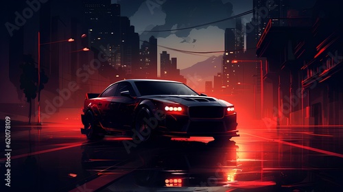 wallpaper sport car and red light and dark background in the city 