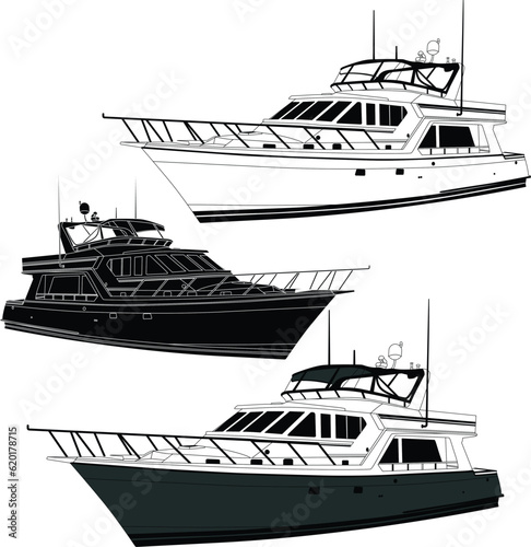Side view yacht boat vector line art illustration t-shirt and printable on various materials.