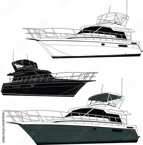 Side view yacht boat vector line art illustration t-shirt and printable on various materials.