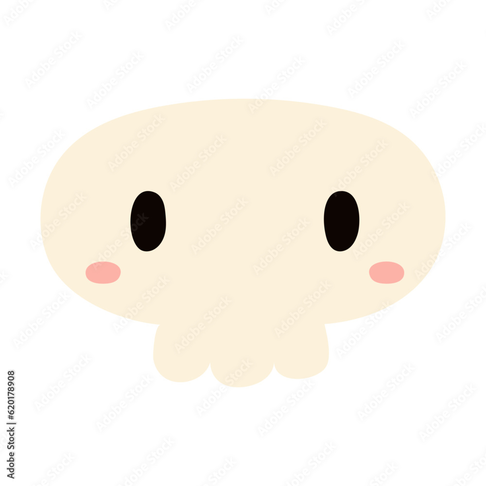 Fototapeta premium Cute human skull hand drawn Halloween illustration. Cartoon style flat design, isolated vector. Kids seasonal print, autumn holiday, trick or treat, costume party element, decoration