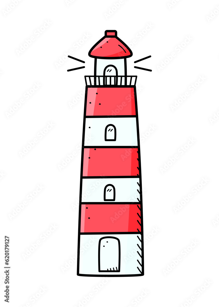 Lighthouse doodle icon. Vector illustration. Single isolated on a white background.