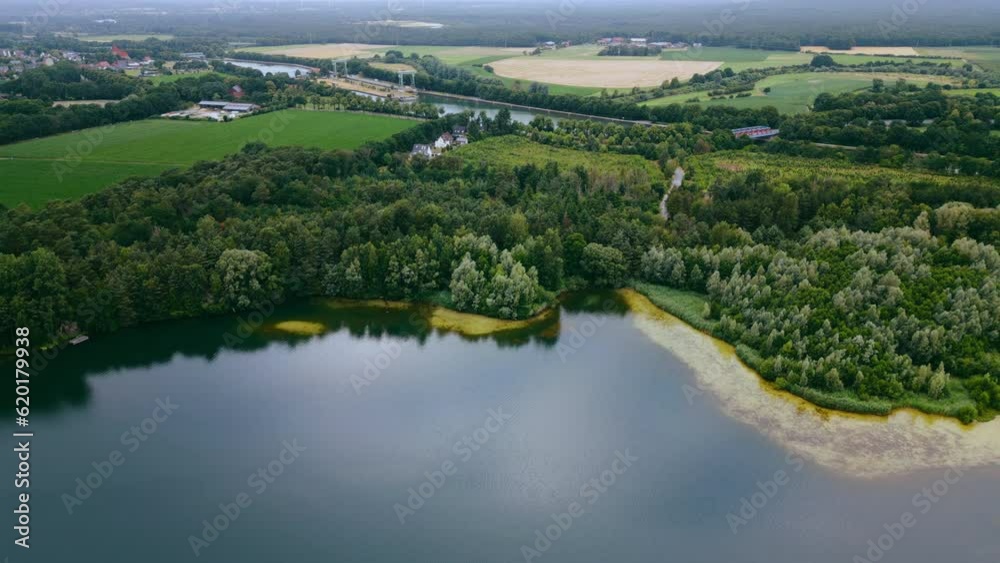 Aerial drone view of lake among forest, Nordrhein westfalen, Germany in summer day. High quality 4k footage Aerial drone view of lake among forest, Nordrhein westfalen, Germany in summer day. High quality 4k footage
