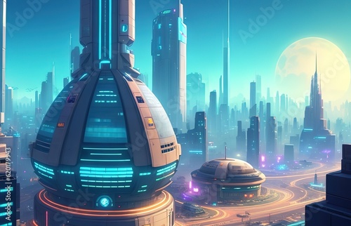 Background Covered With Future City, 2D Front view, Game Backdrop And Background